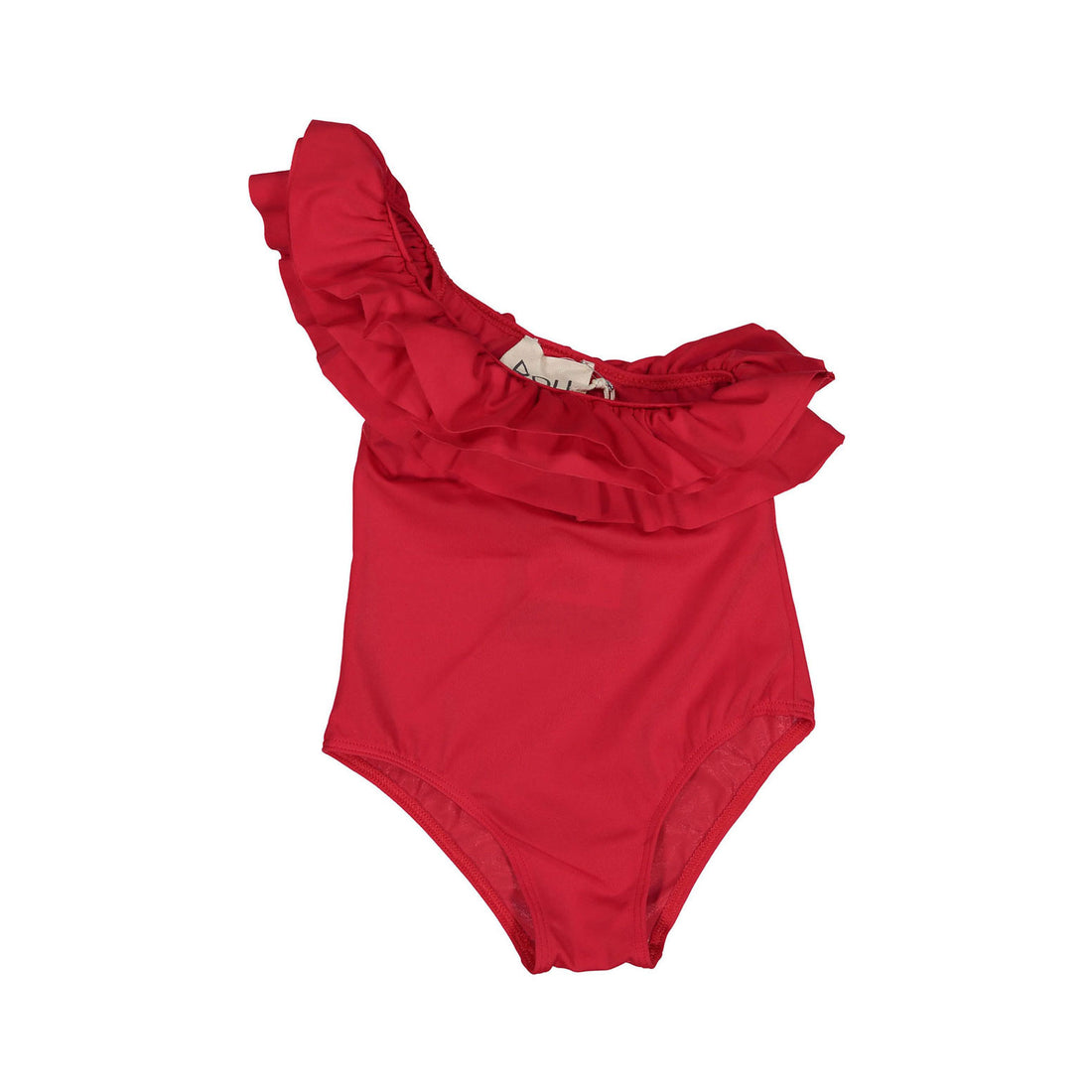 DOUDOU Red Ruffle One-Shoulder Swimsuit
