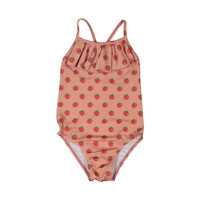 Oeuf Tomato Print Ruffle Swimsuit