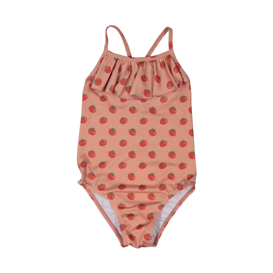 Oeuf Tomato Print Ruffle Swimsuit