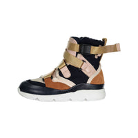 Chloe Navy Mini Me High Suede Sneakers With Adjustable Closure