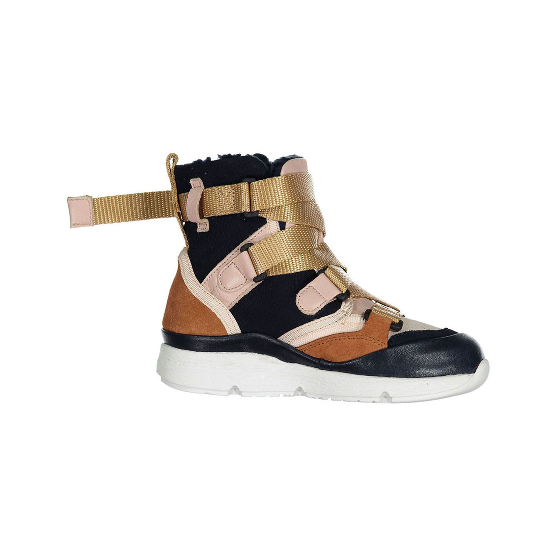 Chloe Navy Mini Me High Suede Sneakers With Adjustable Closure