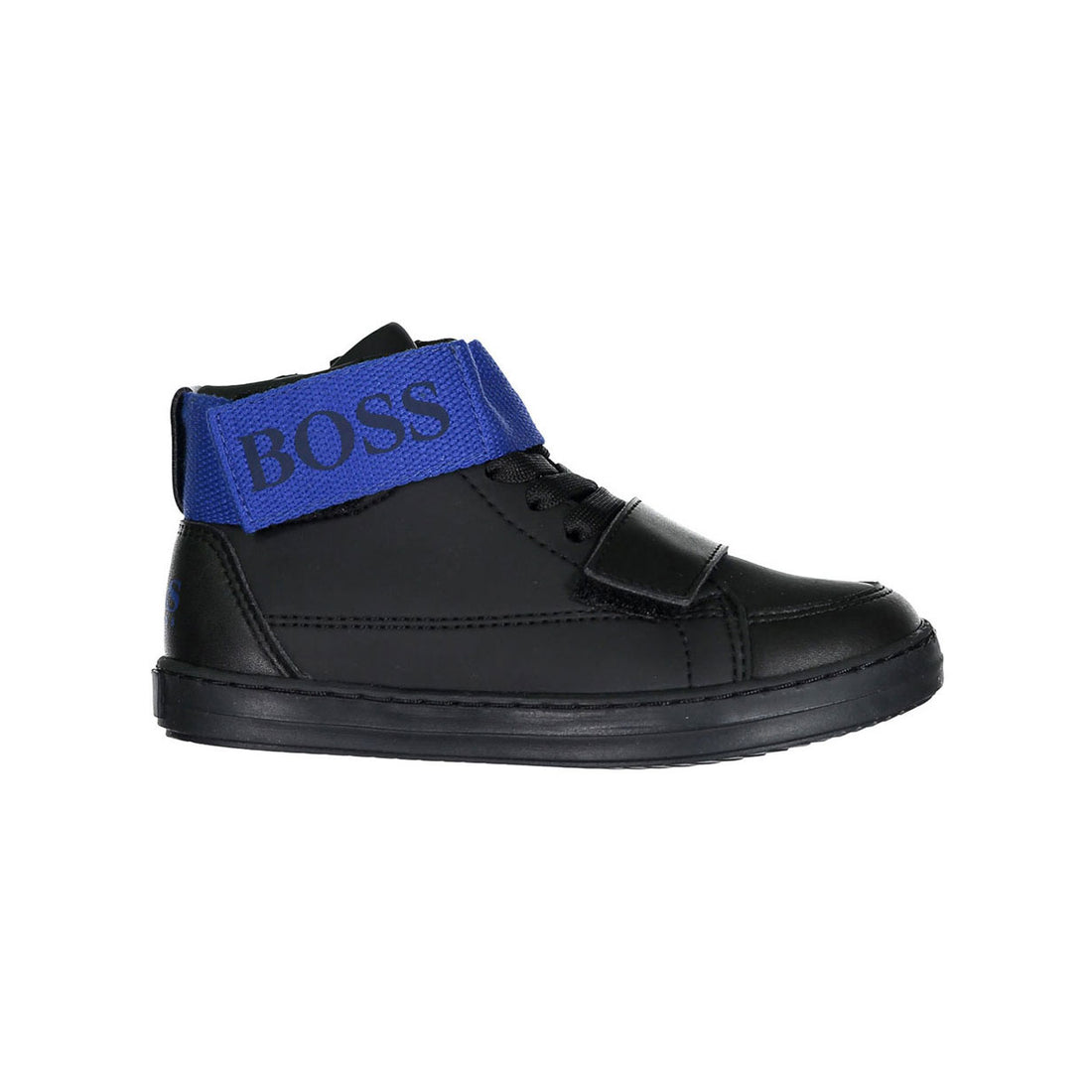 Hugo Boss Black Midcut Lace Tie Sneakers With Blue Scratch Closure