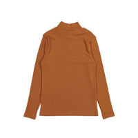 Ava and Lu Rust Thin Rib Cotton Turtleneck