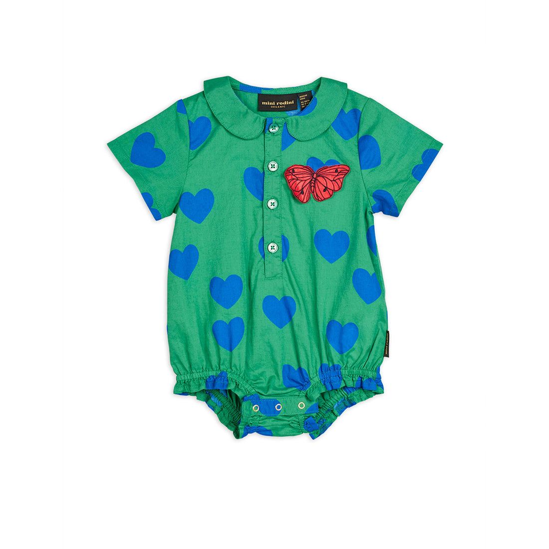 Mini Rodini Green Hearts Woven Bodysuit