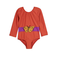 Mini Rodini Red Butterfly Long Sleeve Swimsuit