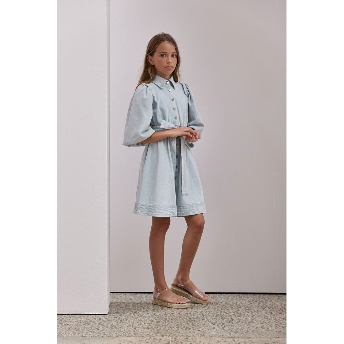 steph denim dress ALEMAIS STEPH DENIM MINI DRESS 8 Fits 8-12 Cold-weather chic This structured denim shirt dress can be perfect on its own or good for layering style it with tights, boots, and