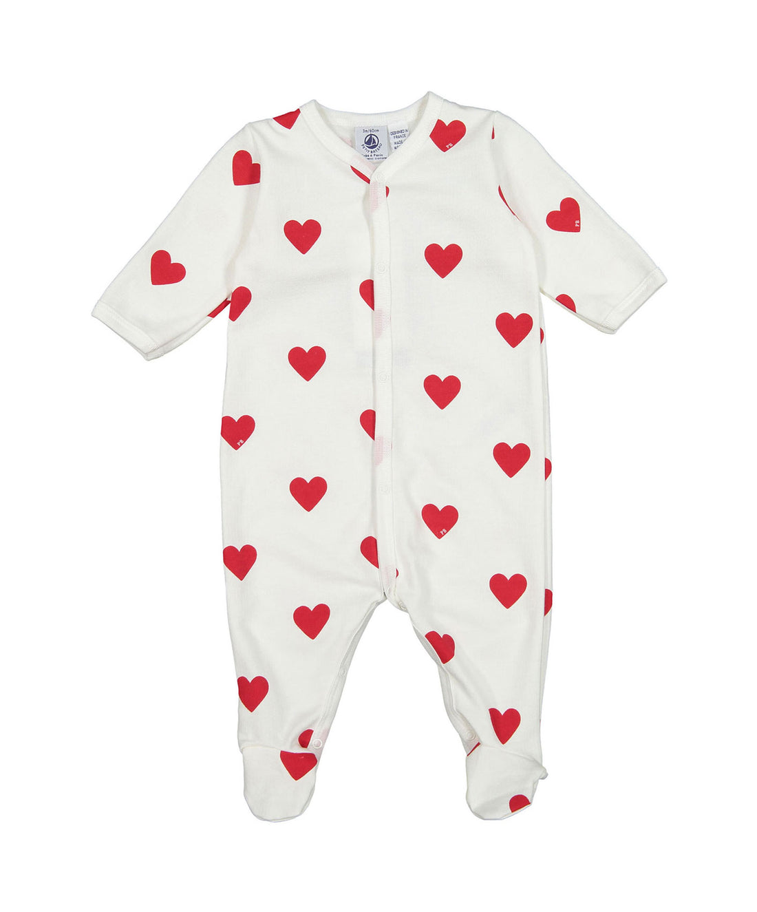 Petit Bateau Front Snap Heart Print Footie