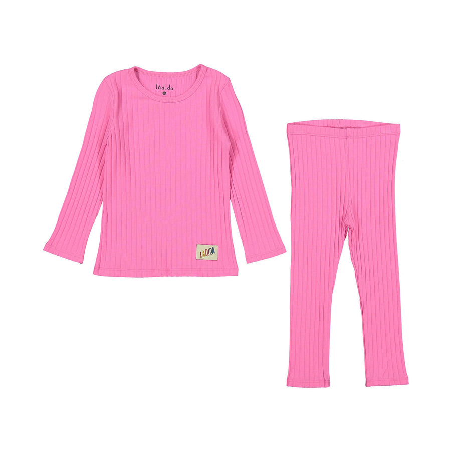 Ladida Hot Pink Ribbed Pajama Set