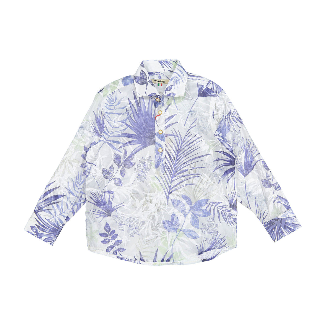 Nupkeet Blue Print Long Sleeve Polo Champagne Shirt