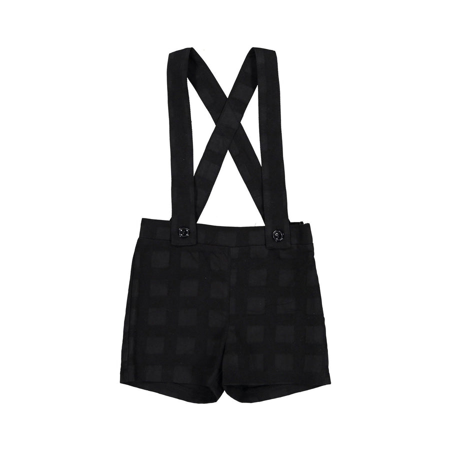 Boys and Arrows Black Sqaure Printed Suspender Shorts