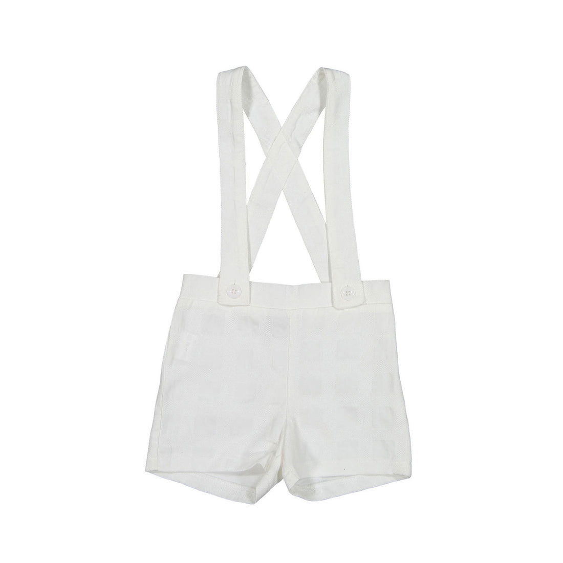Boys and Arrows White Sqaure Printed Suspender Shorts