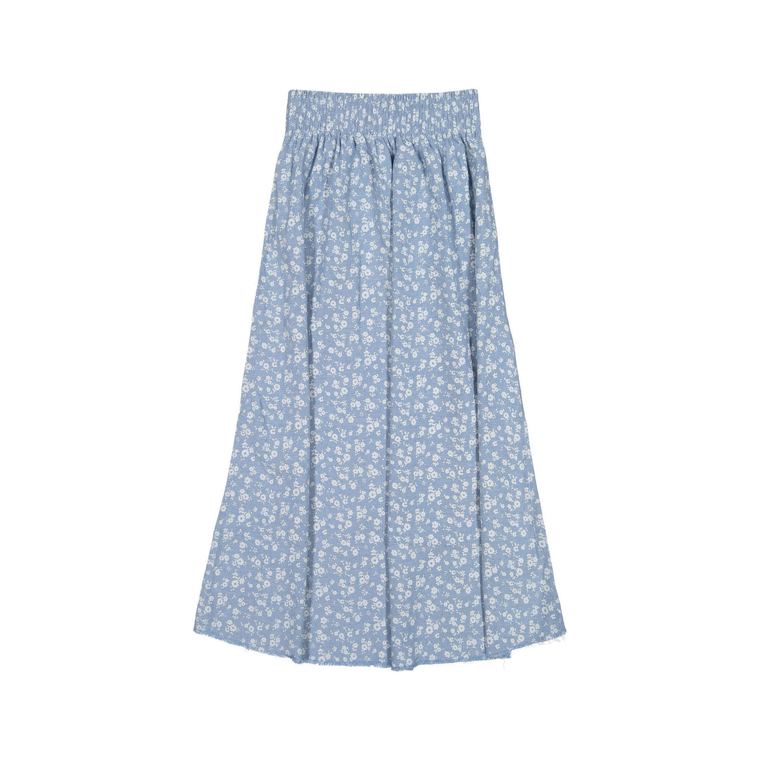 FYI Light Denim Floral Smocked Maxi Skirt
