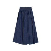 FYI Dark Denim Embroidered Smocked Flowers Maxi Skirt