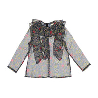 A4 Blue Sheer Floral Ruffle Blouse
