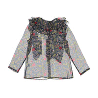 A4 Blue Sheer Floral Ruffle Blouse