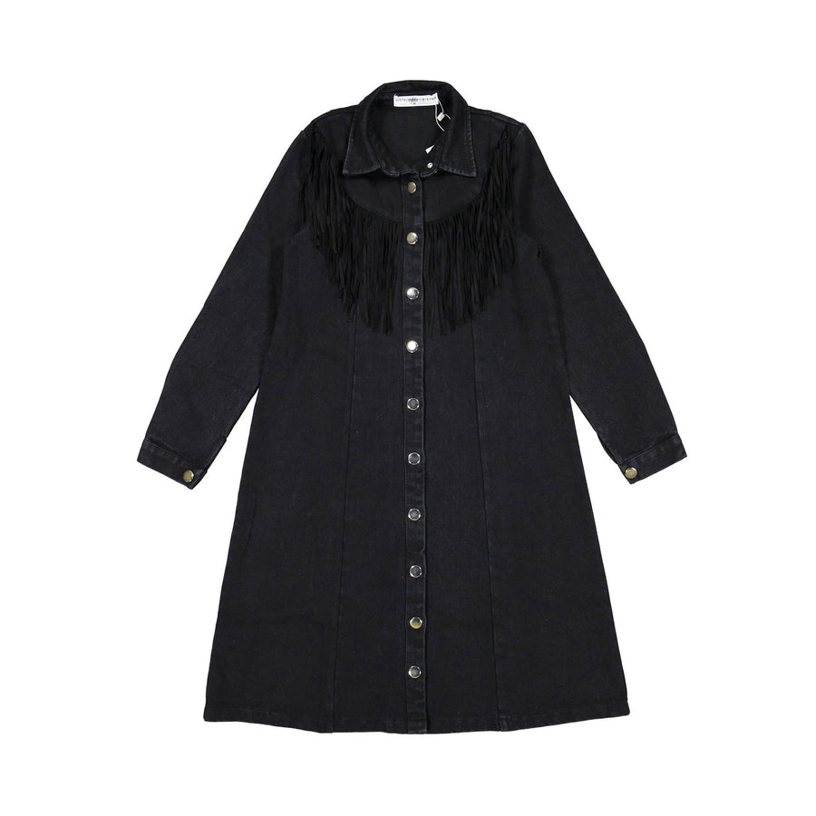 Ava and Lu Black Denim Fringes Dress – Ladida