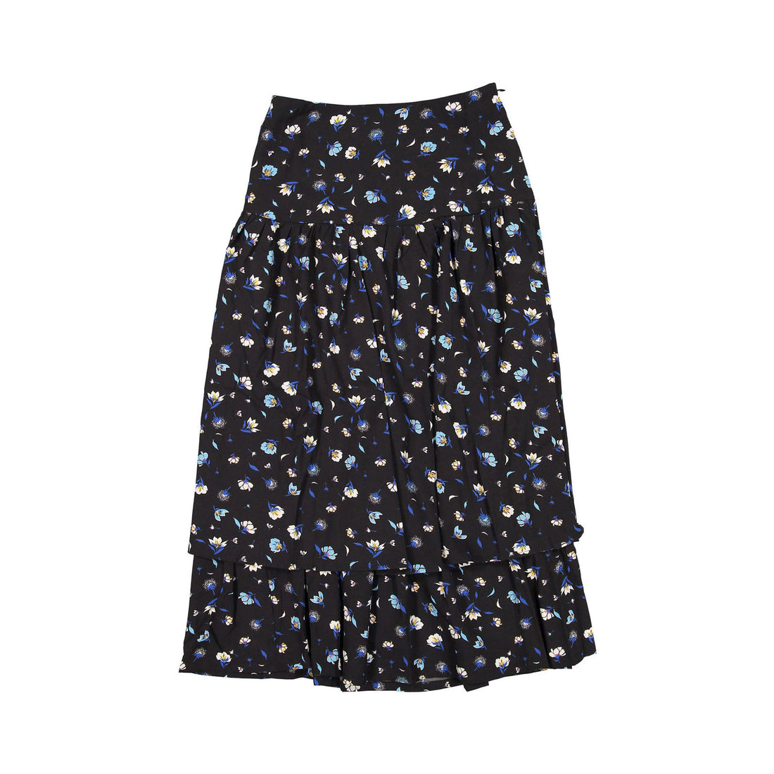 Ava and Lu Black Floral Drop Waiste Ruffle Skirt