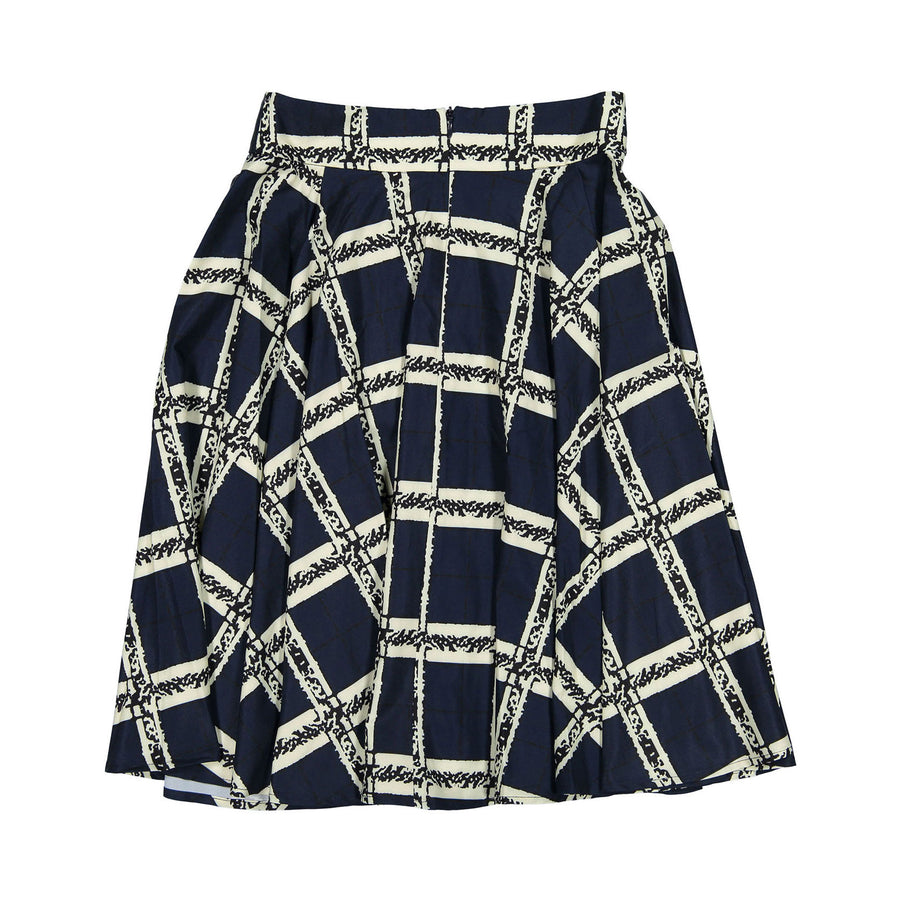 Ava and Lu Navy Big Check Silky Skirt