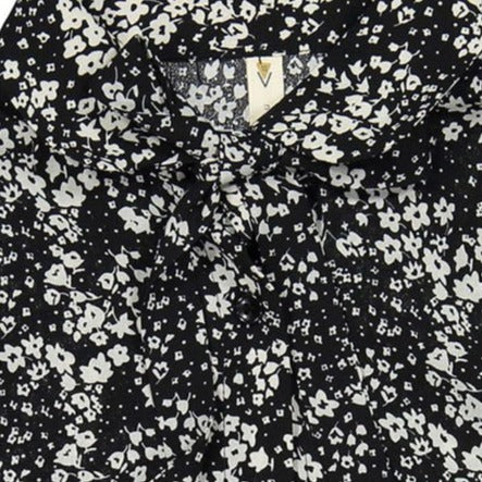 Ava and Lu Black Floral Bow Neck Blouse