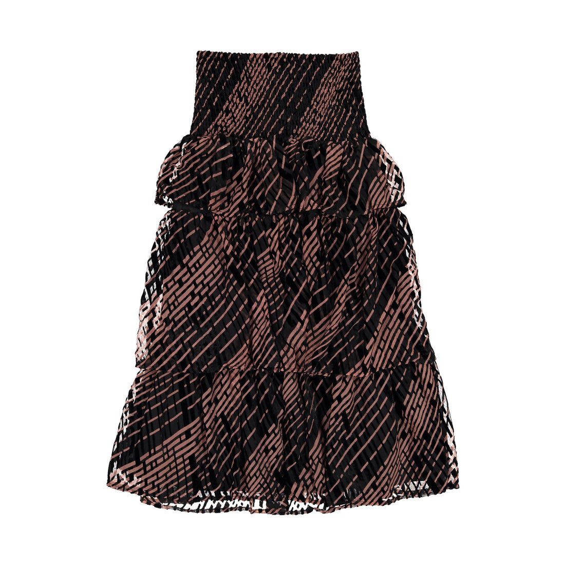 A4 Black/Pink Velvety Lines Ruffle Skirt