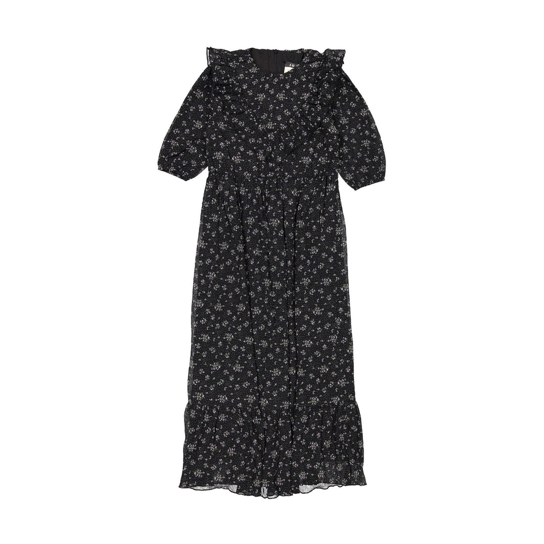 A4 Black Floral Print Ruffle V Dess