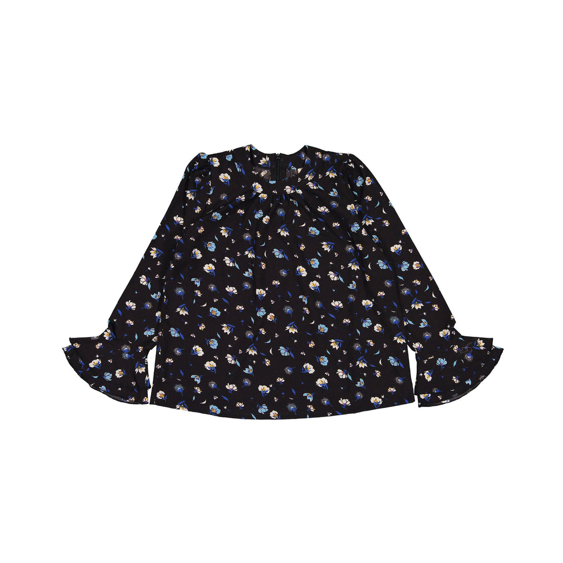 Ava and Lu Black With Blue Flowers All Over Blouse