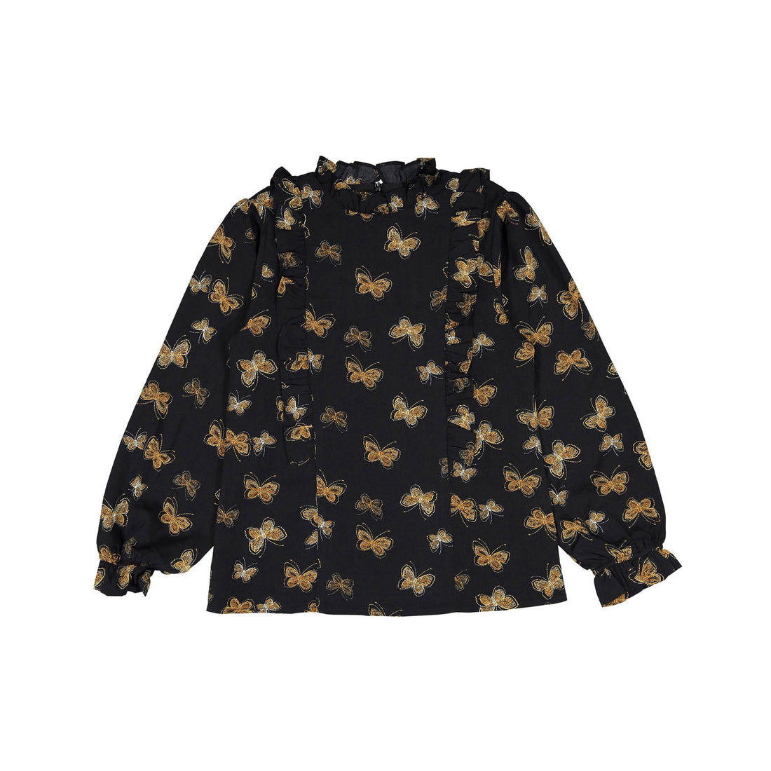 Ava and Lu Black Butterfly Print Blouse