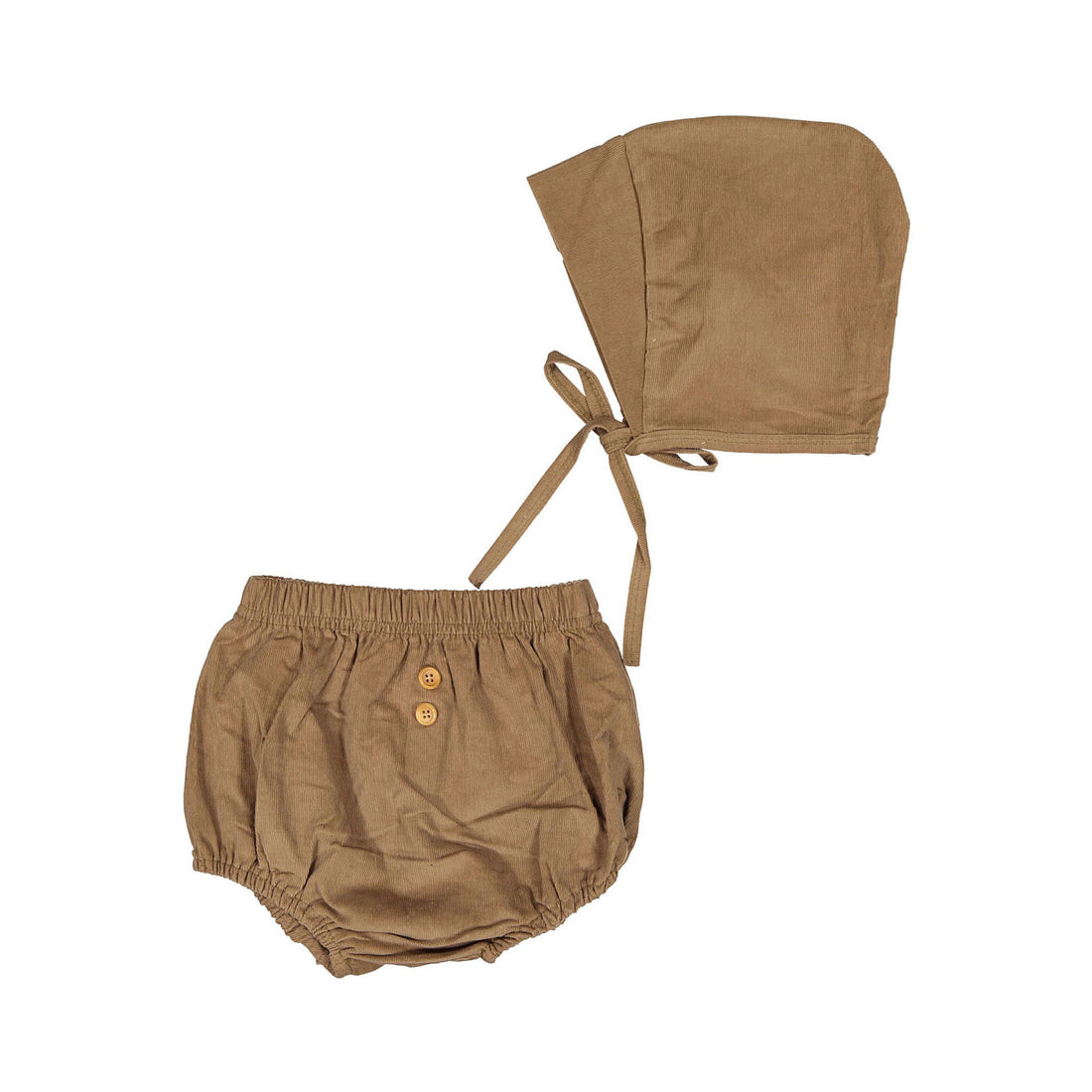 JEAYA & MYMI Brown Button Rib Hat Bloomer Set