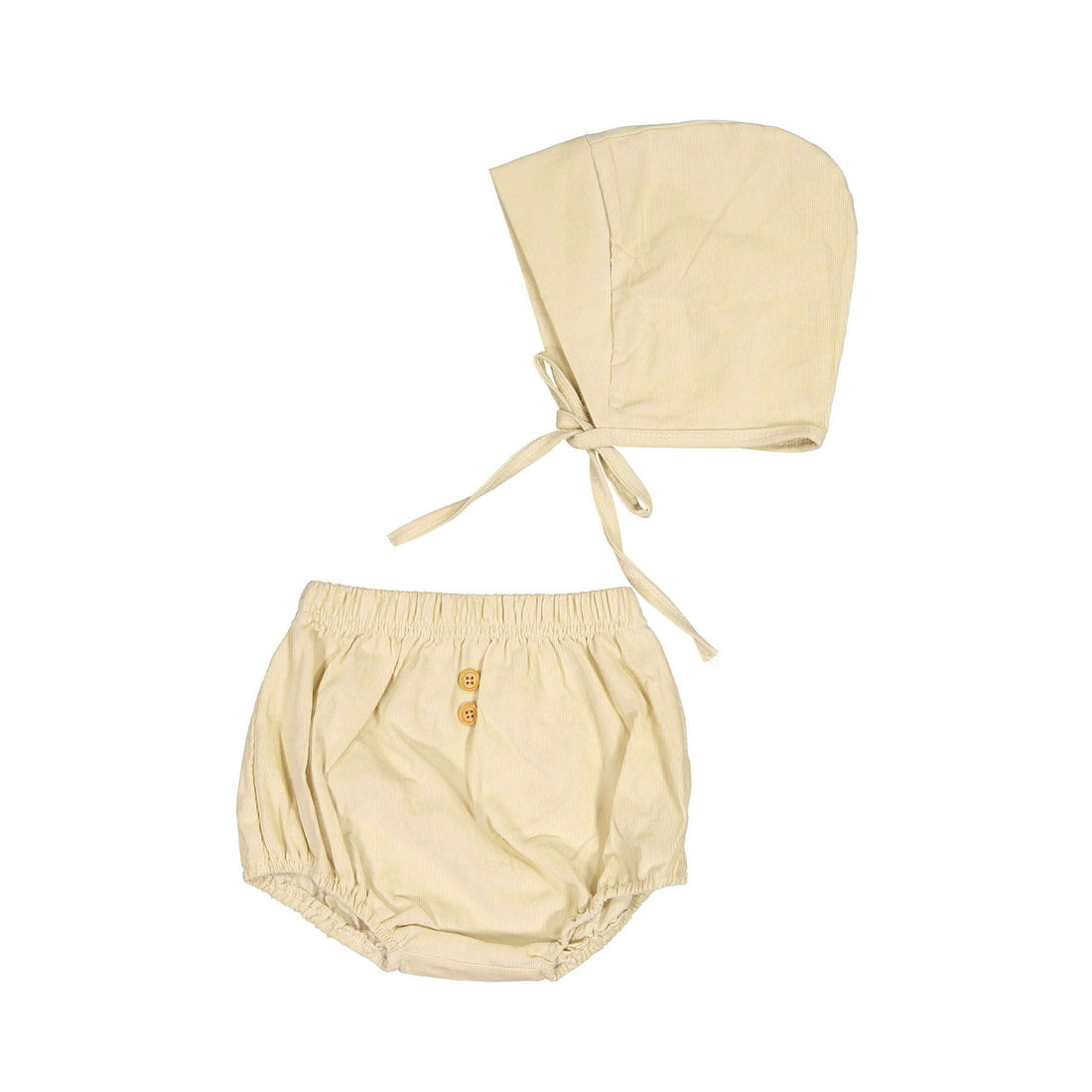JEAYA & MYMI Cream-Ivory Button Rib Hat Bloomer Set