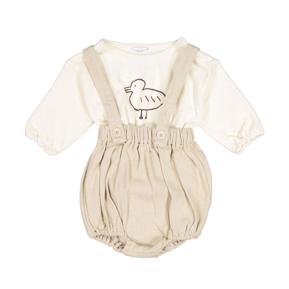 BLACK BEAN Beige Bird Top Dungarees Set