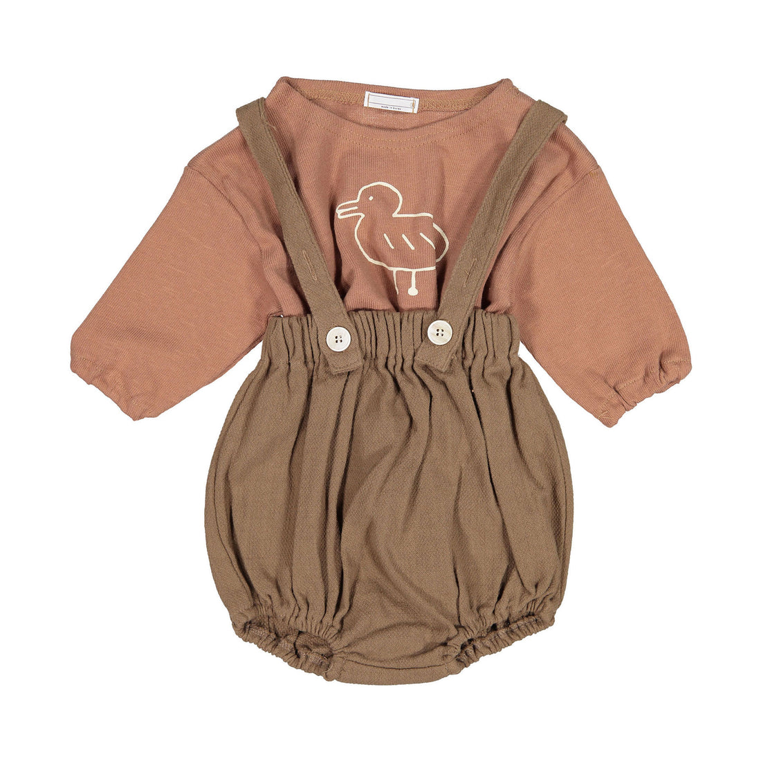 BLACK BEAN Brown Bird Top Dungarees Set