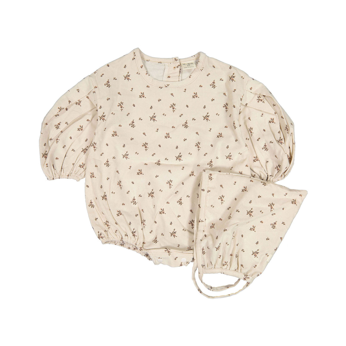 LALA Cream Small Flower Bodysuit With Bonnet