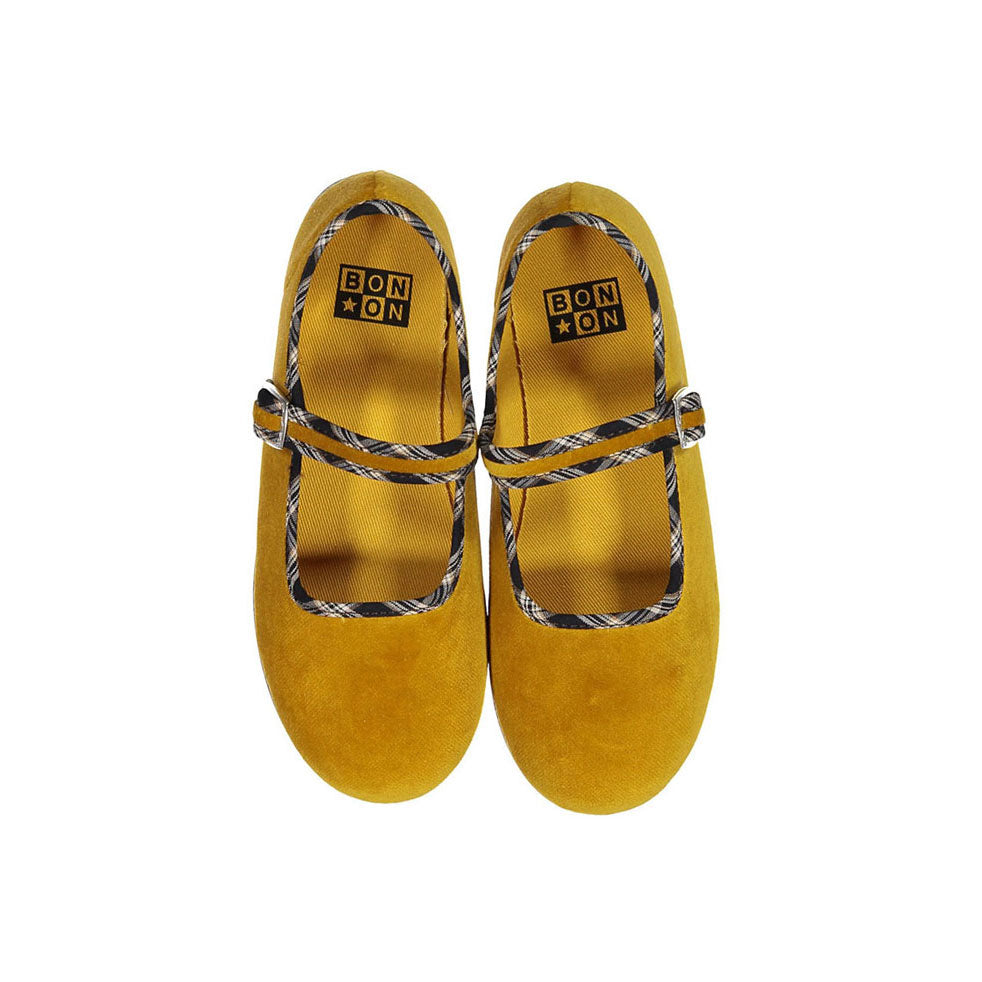Bonton Yellow Velvet Jane Mary Janes