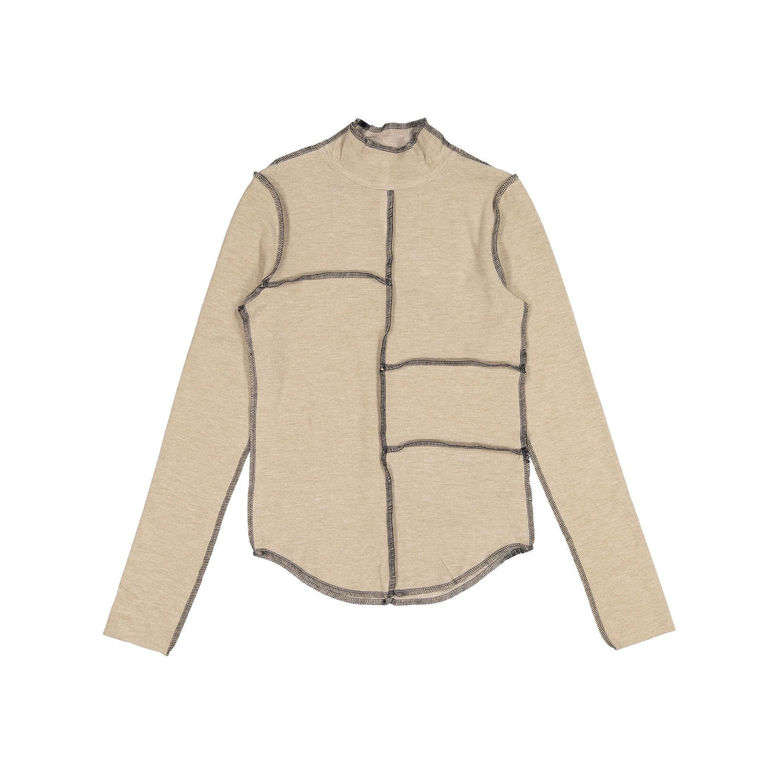 FYI Tan Soft Patchwrok Stitch Mockneck Tee