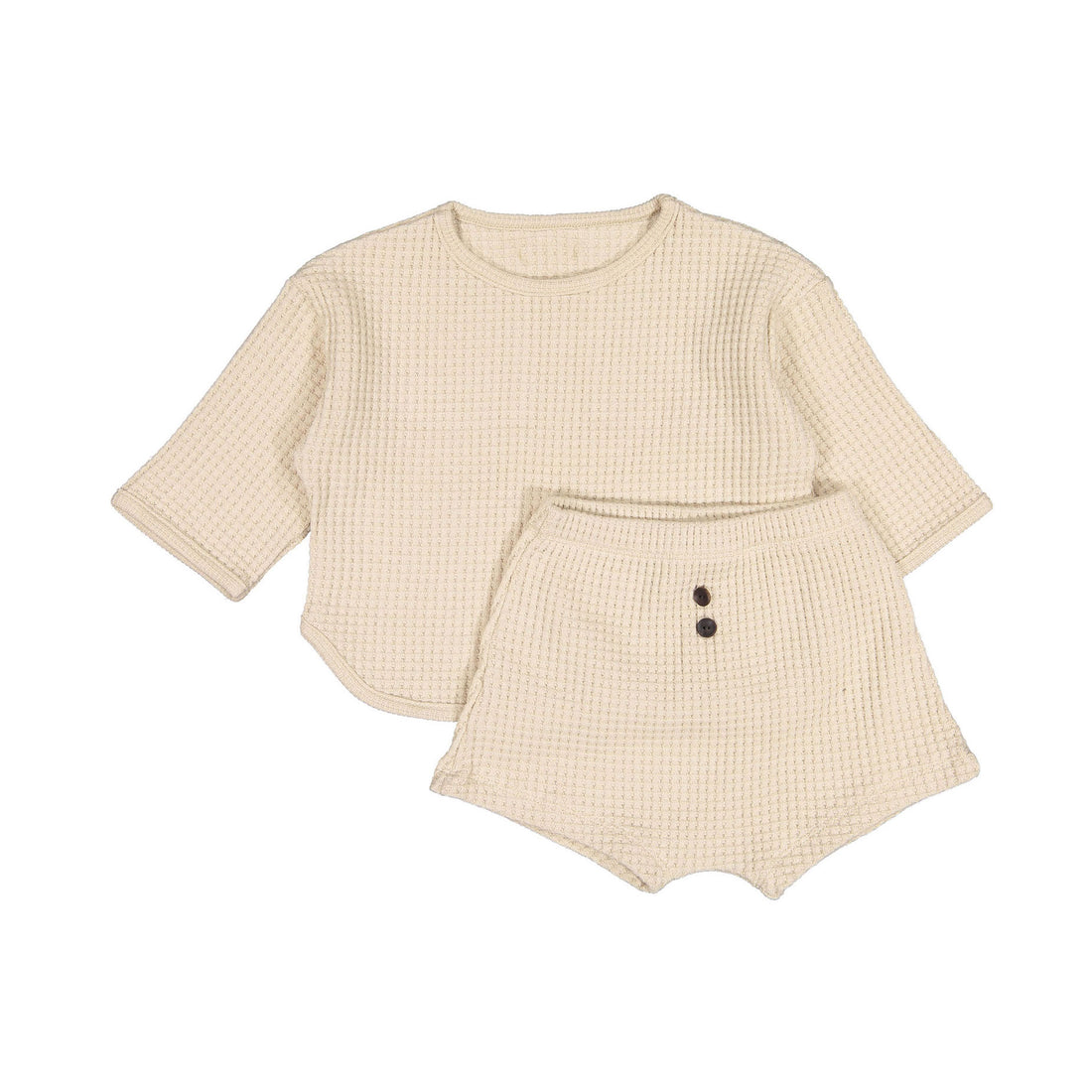 MIMI MARKET Beige Big Waffle Top Bottom Set