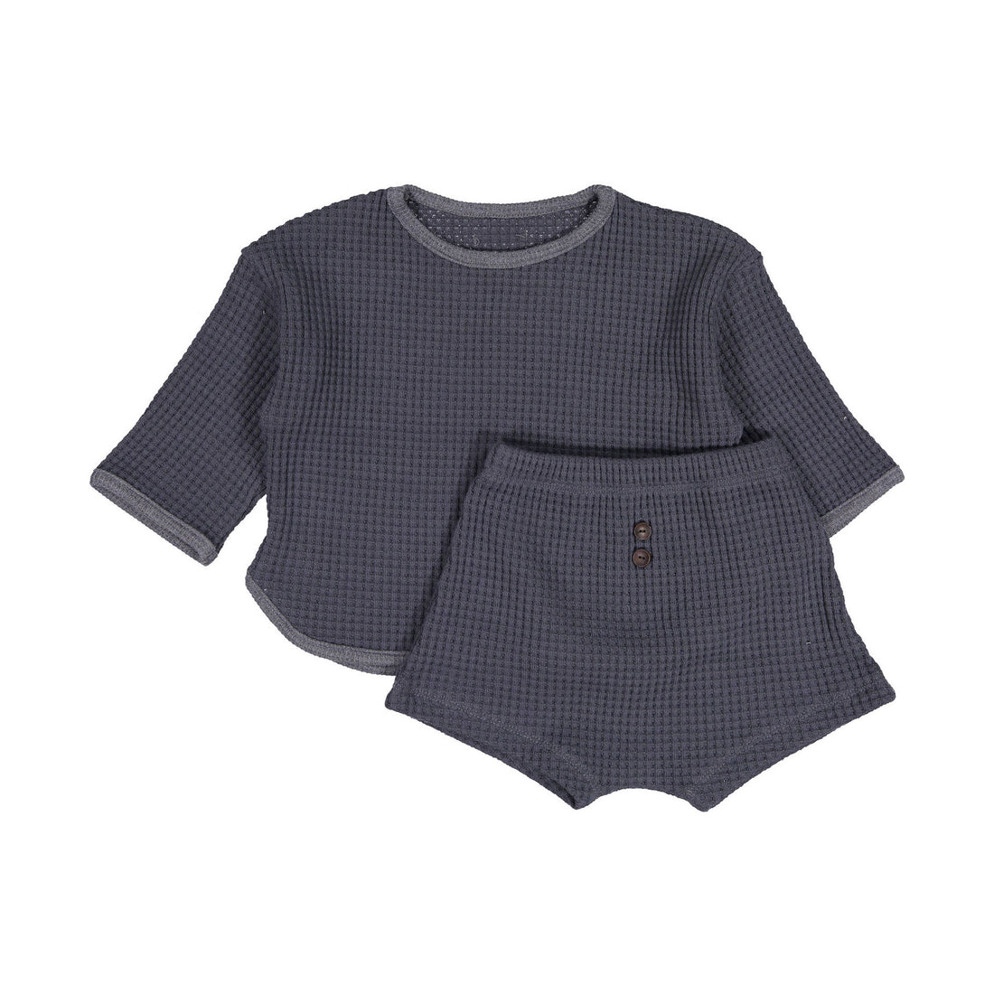 MIMI MARKET Navy Big Waffle Top Bottom Set