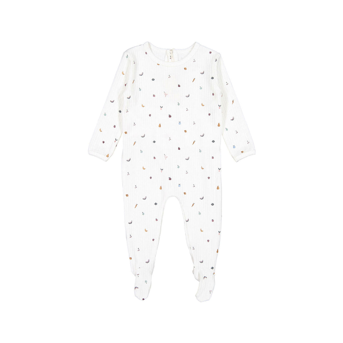 Ladida White Ribbed Fruit Print Footie