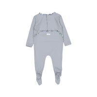 Ladida Dusty Blue Floral Trimmed  Footie