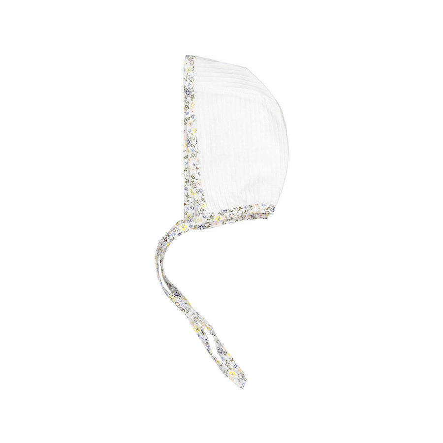 Ladida White Floral Trimmed  Bonnet