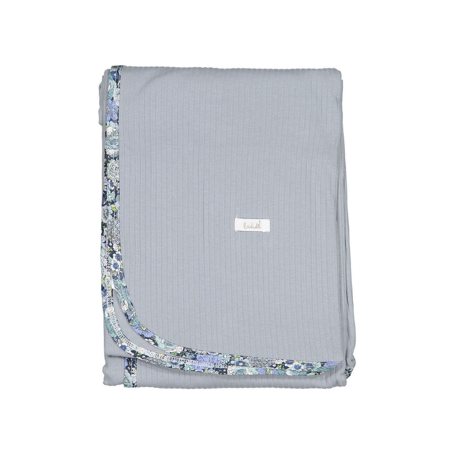 Ladida Dusty Blue Floral Trimmed  Blanket