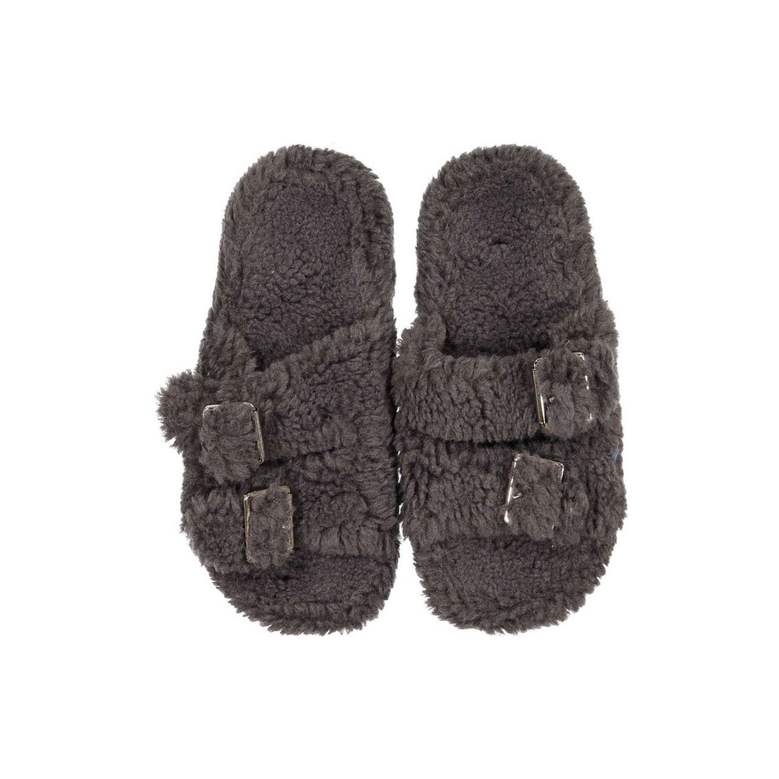 Delfina Grey Fuzzy Double Strap Slippers