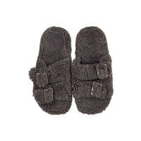 Delfina Grey Fuzzy Double Strap Slippers