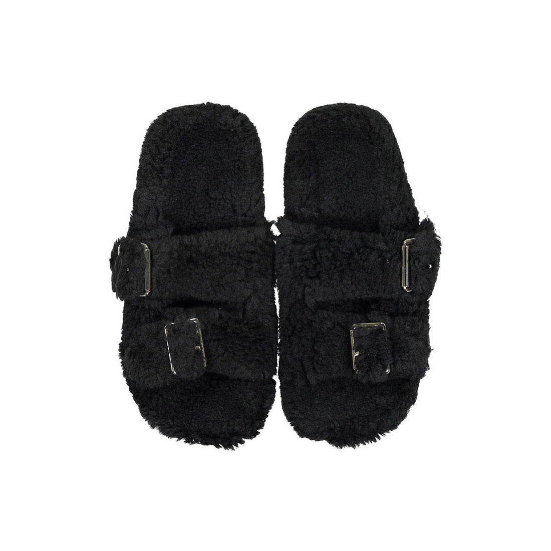 Delfina Black Fuzzy Double Strap Slippers