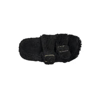 Delfina Black Fuzzy Double Strap Slippers
