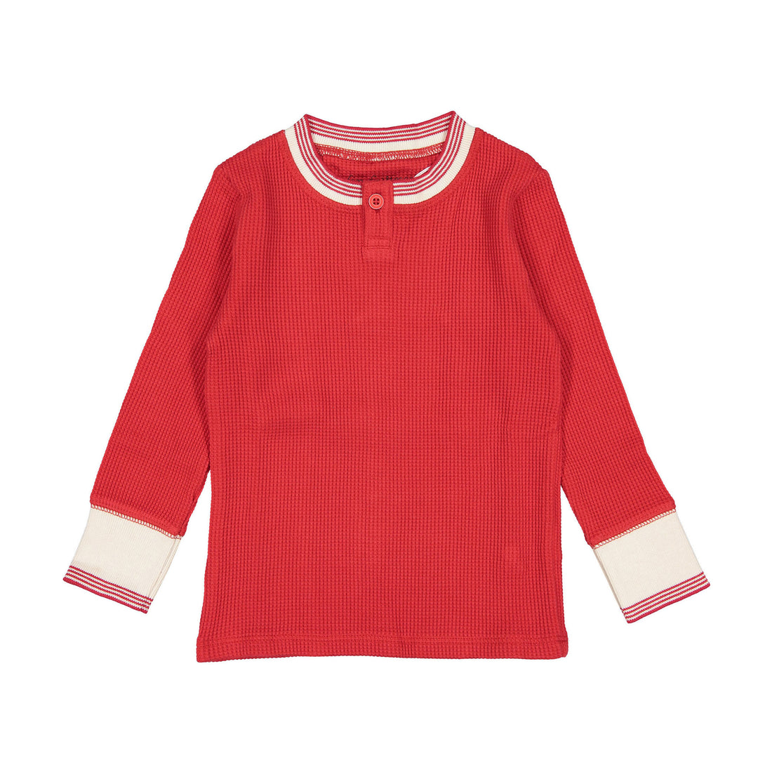 Fin and Vince Crimson Retro Cuff Solid Waffle Henley Top