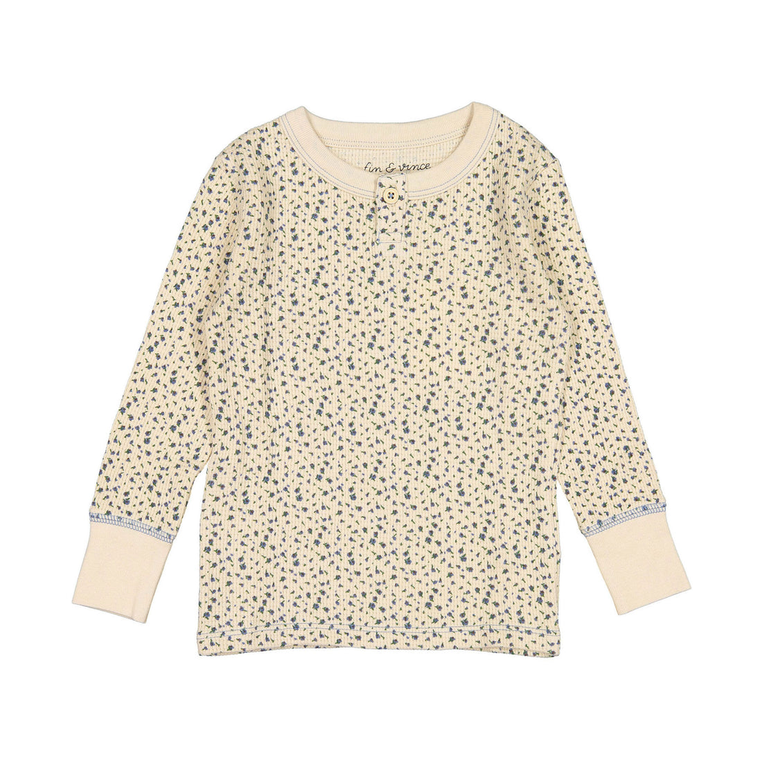 Fin and Vince Encore Floral Printed Waffle Henley Top