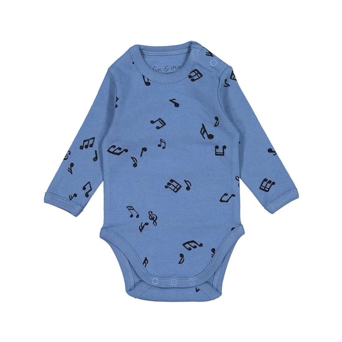 Fin and Vince Vintage Blue Melody Printed Ribbed Onesie