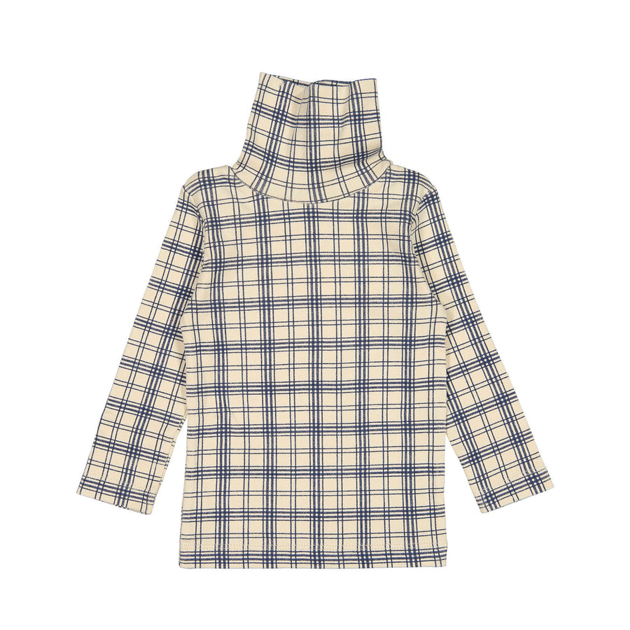 Fin and Vince Navy French Plaid Ribbed Turtleneck