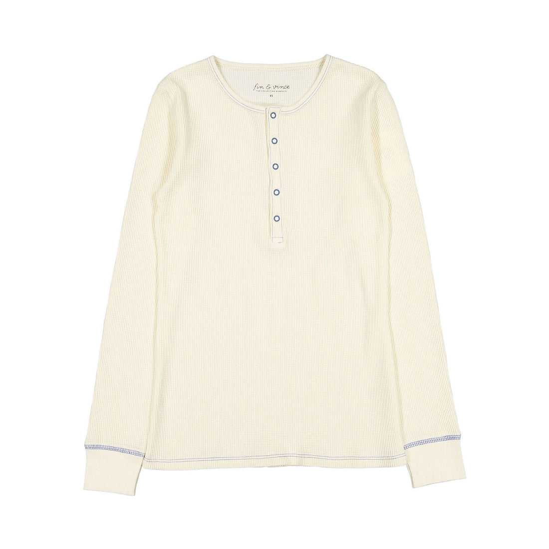 Fin and Vince Milk-Blue Waffle Henley Womens Top