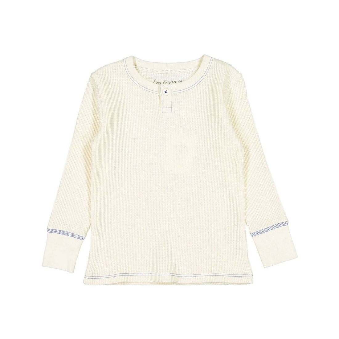 Fin and Vince Milk-Blue Solid Waffle Henley Top